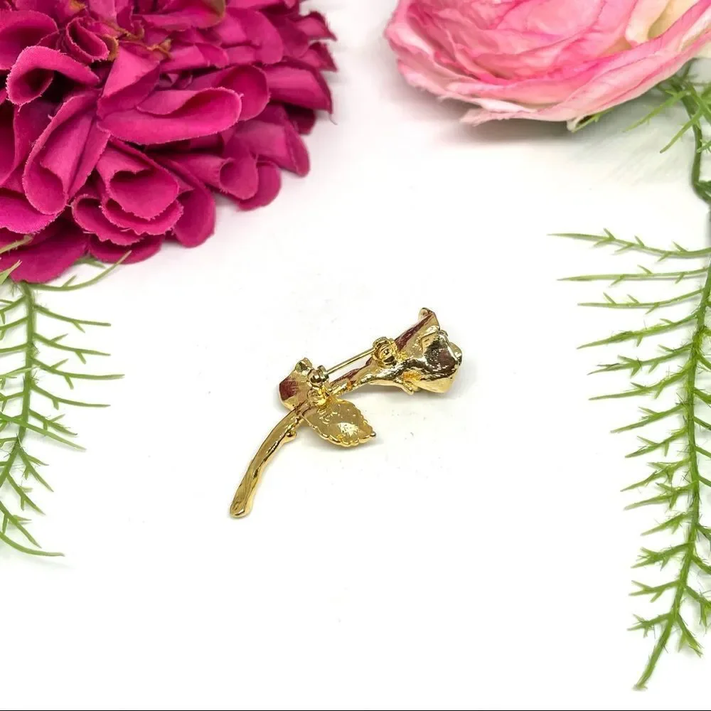 VINTAGE⚜️Golden Blooming Rose Stem Brooch